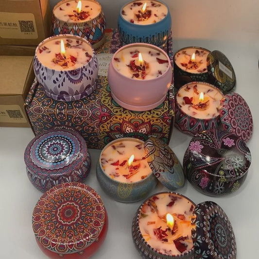 Vintage Geurkaarsen in Decoratieve Blikjes - Soja Was & Bloemige Aroma's
