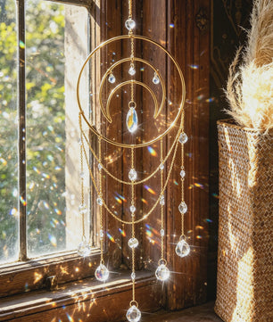 Gouden Maan Kristal Suncatcher - Regenboog Prisma Hanger voor Ramen & Tuin - Boho Decor Cadeau