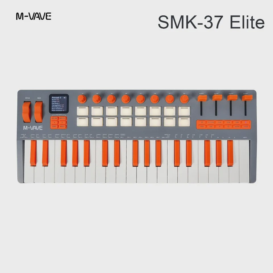 M-VAVE SMK-37 MIDI Keyboard Controller: 37 Velocity Keys, 16 RGB Pads, Bluetooth