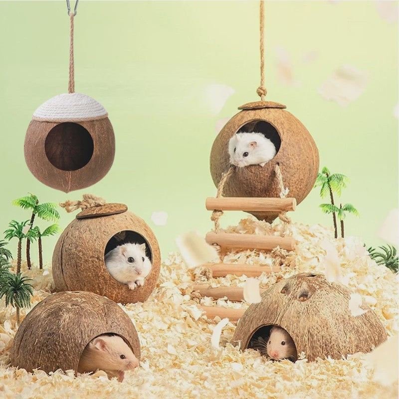 Natuurlijk Kokosnoot Hamsterhuis - Veilige & Bite-resistant Schuilplaats en Speelgoed voor Kleine Huisdieren