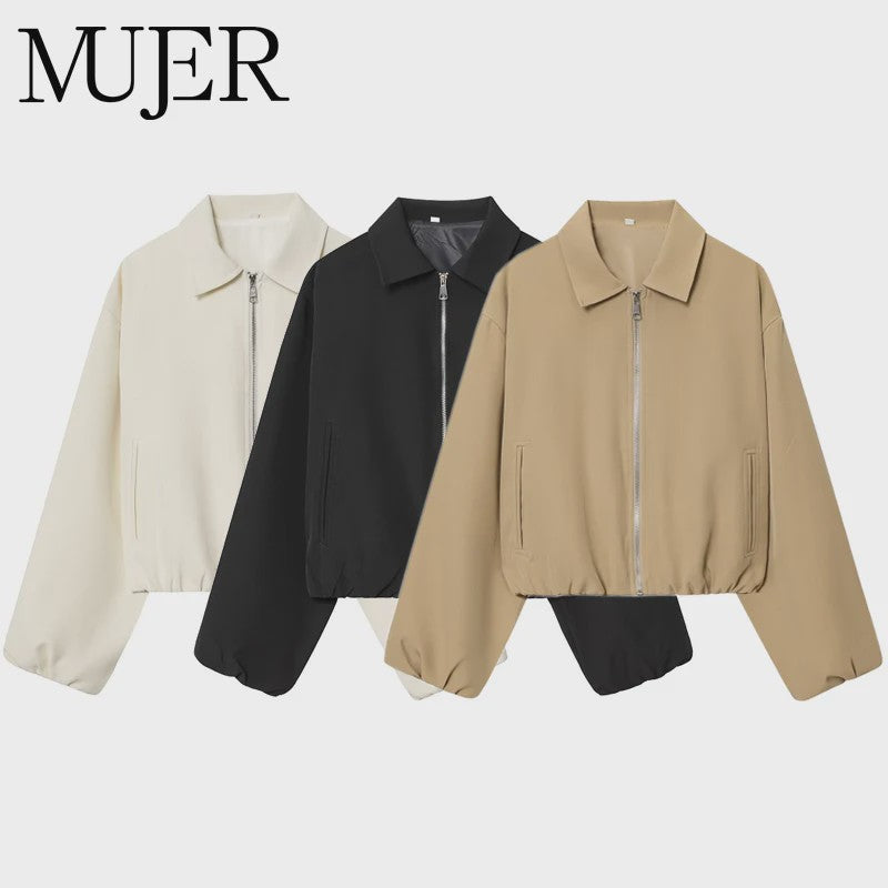 Dames Cropped Bomberjack - Lichtgewicht Demi-Season Jas met Rits