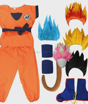 Son Goku Kinderkostuum met Pruik en Staart - Anime Cosplay Feestkostuum