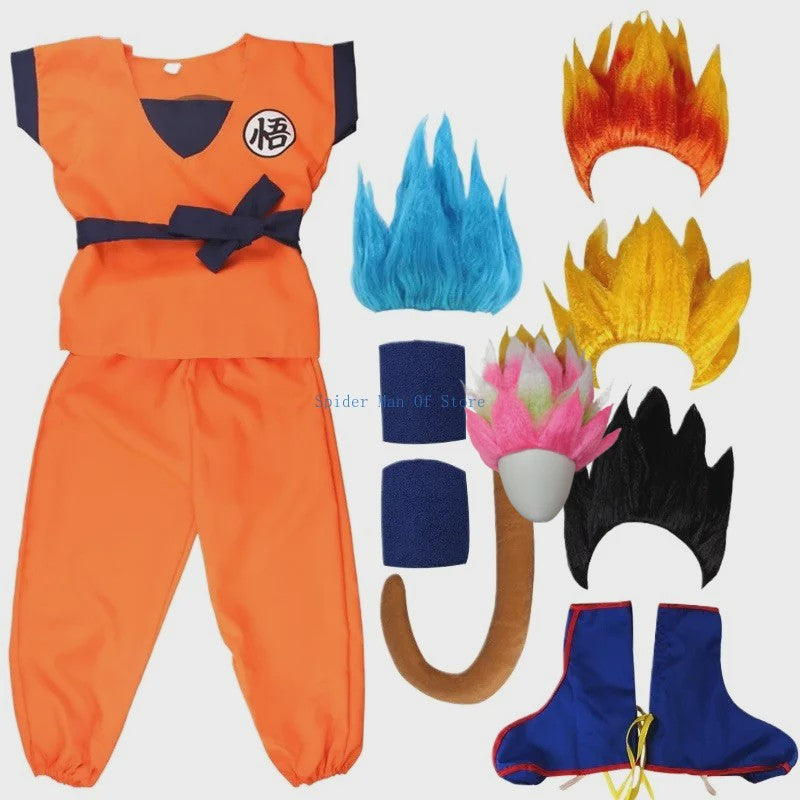 Son Goku Kinderkostuum met Pruik en Staart - Anime Cosplay Feestkostuum