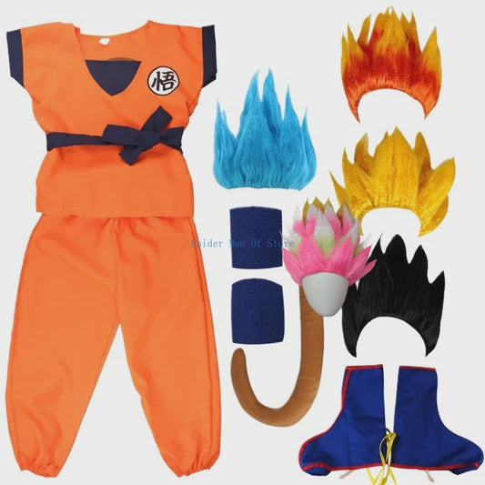 Son Goku Kinderkostuum met Pruik en Staart - Anime Cosplay Feestkostuum