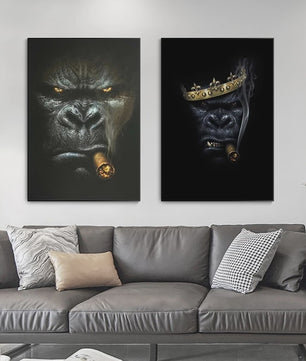 Stoere Gorilla met Sigaren Canvas Schilderij - Unieke Muurdecoratie