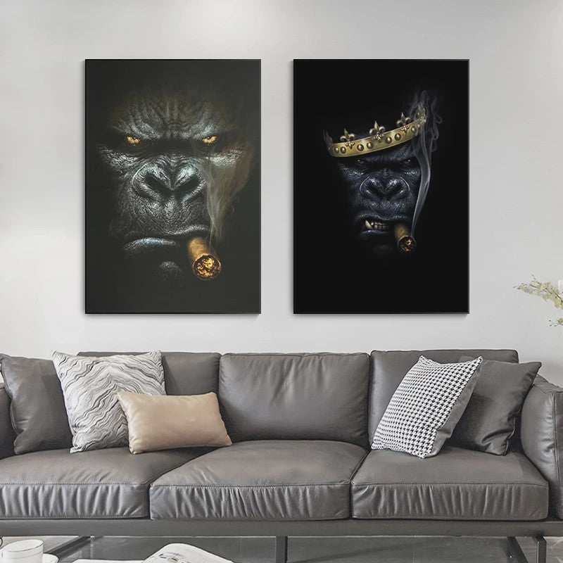 Stoere Gorilla met Sigaren Canvas Schilderij - Unieke Muurdecoratie