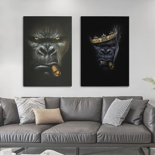 Stoere Gorilla met Sigaren Canvas Schilderij - Unieke Muurdecoratie