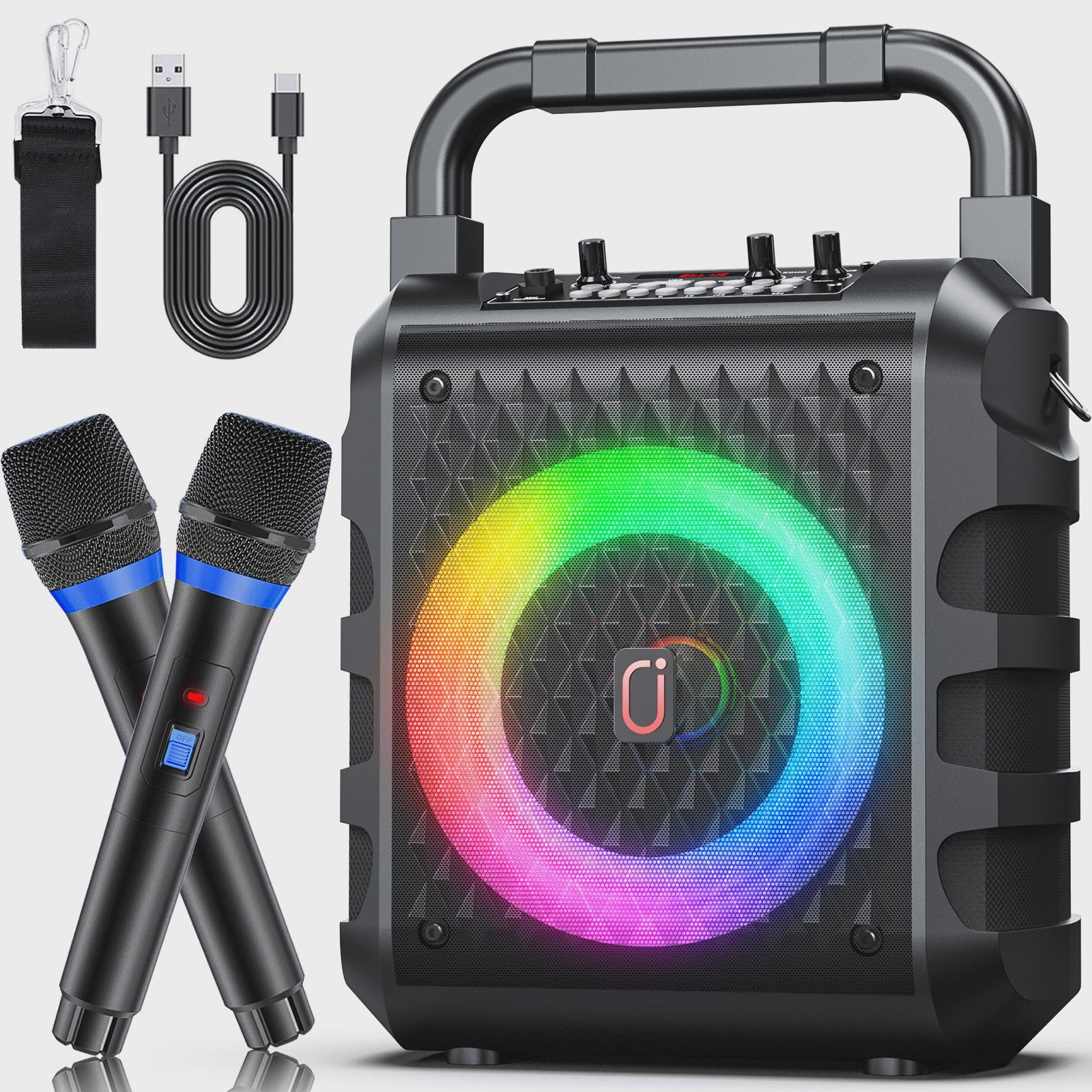 T18 Draagbare Bluetooth Speaker met Microfoon, Karaoke Machine & LED Verlichting