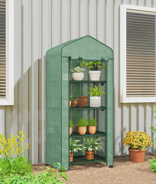 Outsunny Mini Kas met Wielen en 4 Planken - Compacte Film Kas voor Planten