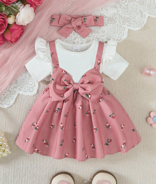 Zomerjurk met Hoofdband voor Baby Meisjes - Bloemig Design met Grote Strik