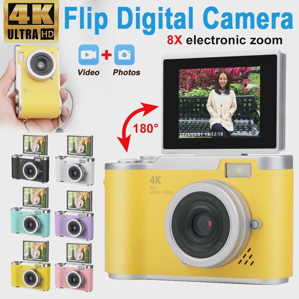 4K Digitale Camera met 48MP, 8x Zoom & Flip Screen - Ideaal voor Studenten