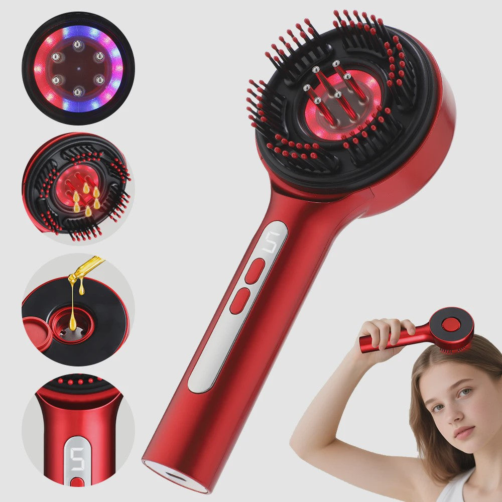 Elektrische Scalp Massage Kam met Vibratie & Lichttherapie voor Haargroei