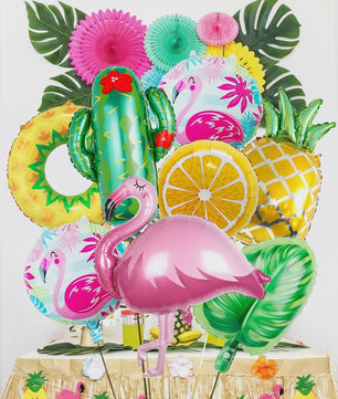 8-delige Tropische Feestballonnen Set met Flamingo, Ananas, Cactus & Citrus