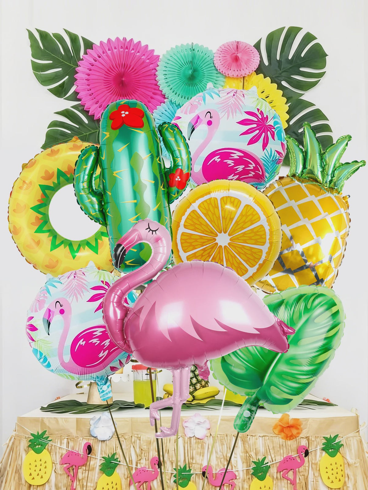 8-delige Tropische Feestballonnen Set met Flamingo, Ananas, Cactus & Citrus