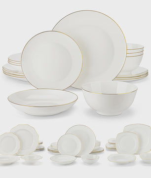 MALACASA Nordic 32-delig Wit Bone China Servies met Gouden Rand