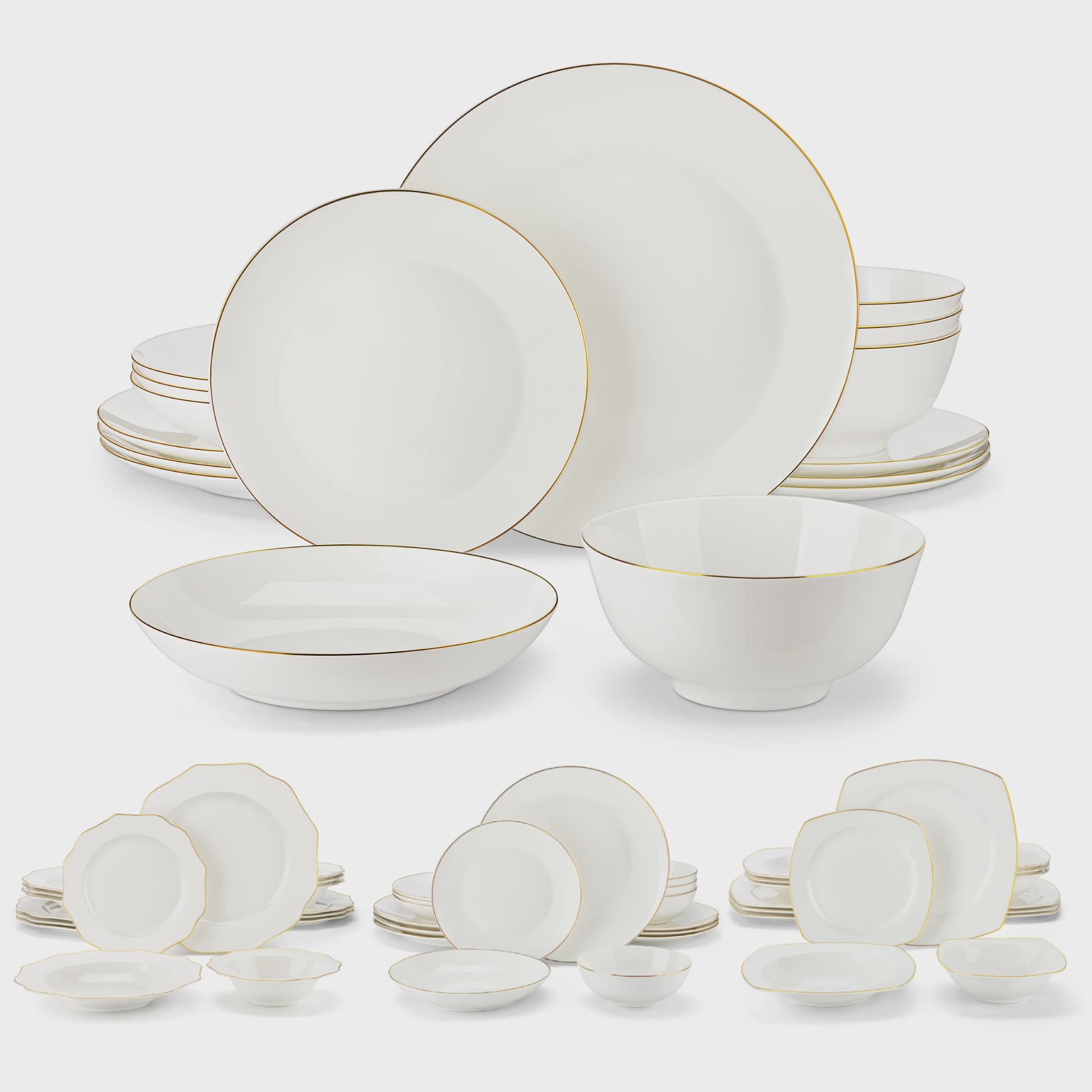 MALACASA Nordic 32-delig Wit Bone China Servies met Gouden Rand