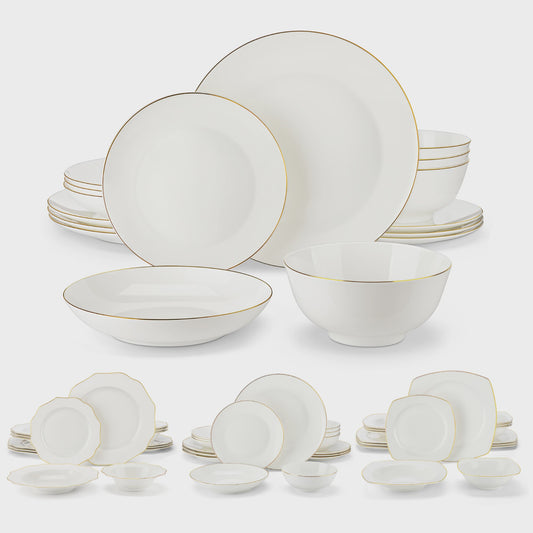 MALACASA Nordic 32-delig Wit Bone China Servies met Gouden Rand