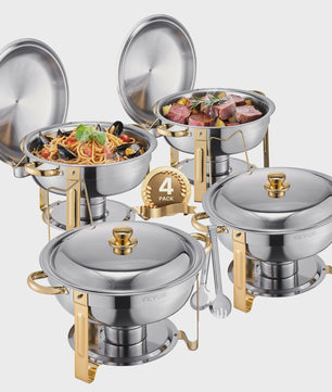 Set van 4 RVS Bain Maries (Chafing Dishes) - 5 Qt Capaciteit - Buffet Warmer