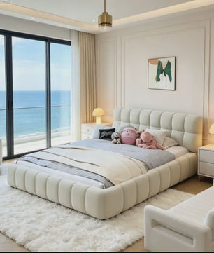 Luxe Gestoffeerd Bubble Bed 160x200 cm met Lattenbodem en Zacht Hoofdbord - Stijlvol Slaapkamermeubel