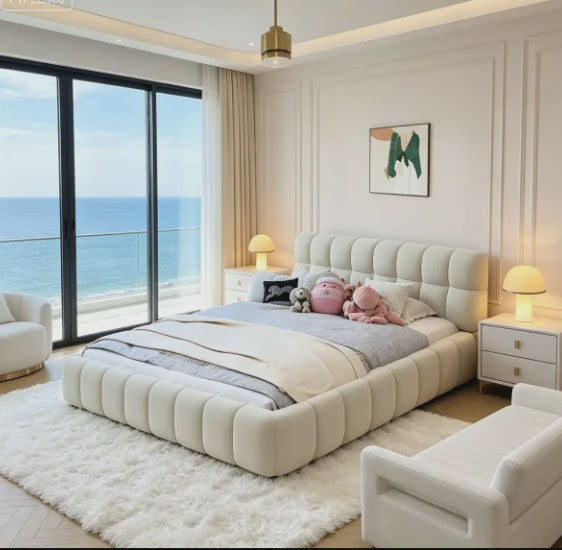Luxe Gestoffeerd Bubble Bed 160x200 cm met Lattenbodem en Zacht Hoofdbord - Stijlvol Slaapkamermeubel