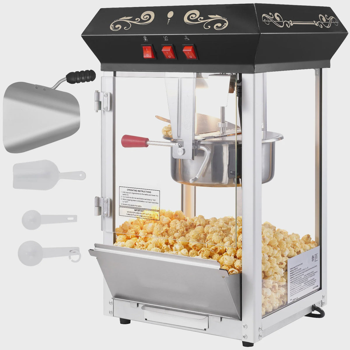 Professionele Popcorn Machine 850W - 8oz Ketel - Maakt tot 48 Cups per Batch