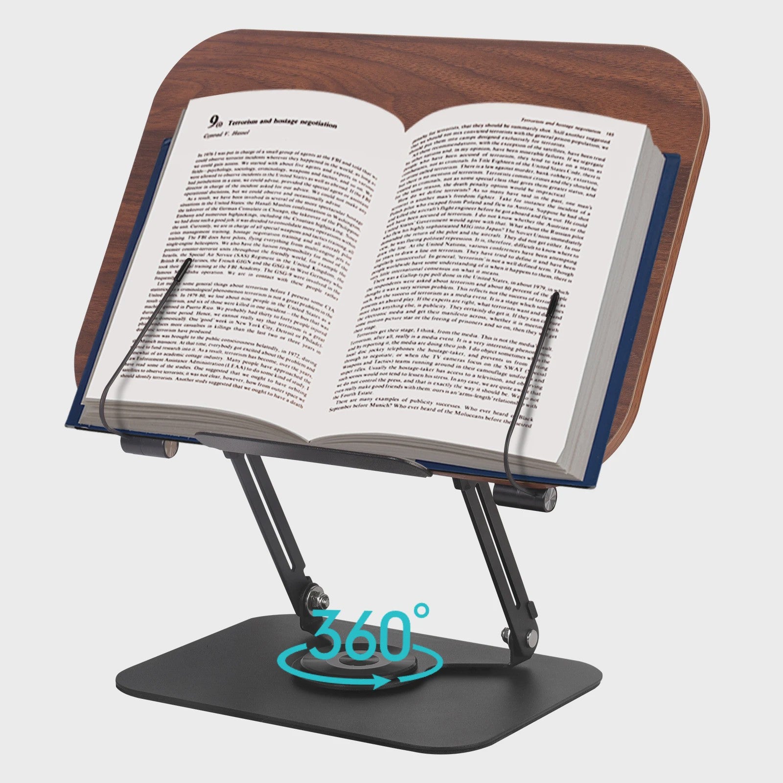 Verstelbare Boekenstandaard met 360° Draaibare Voet & Page Clips - Ideaal voor Lezen, Koken, Laptop & Tablet
