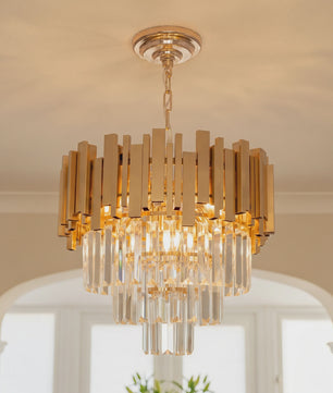 Moderne Gouden Kristallen Kroonluchter - Verstelbare Ketting, 3-Tier K9 Kristal Plafondlamp