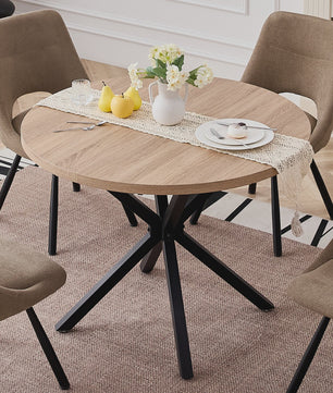 EGOONM Ronde Eettafel / Koffietafel 100cm - Massief Hout & Stalen Frame