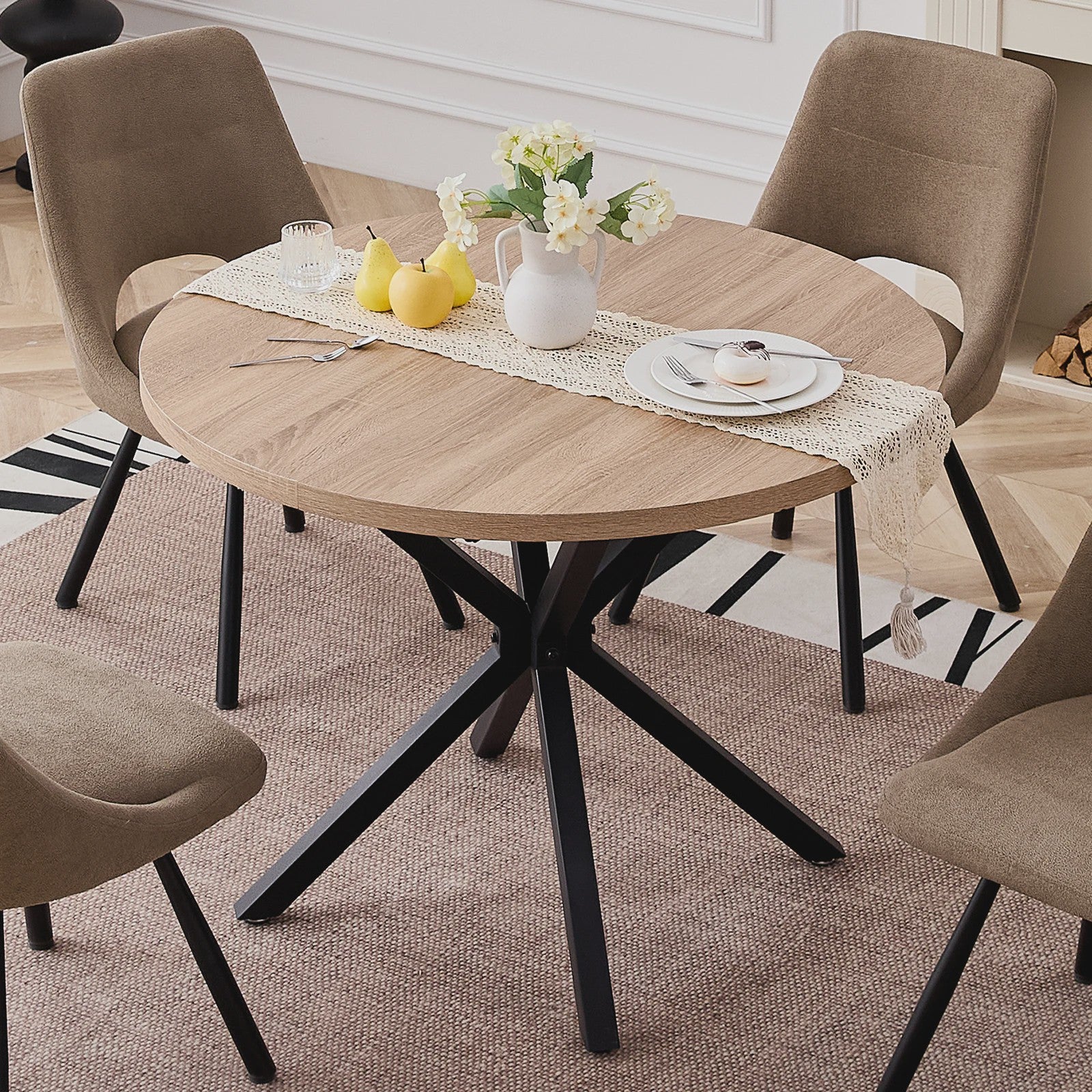 EGOONM Ronde Eettafel / Koffietafel 100cm - Massief Hout & Stalen Frame