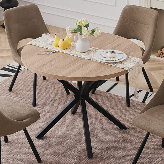 EGOONM Ronde Eettafel / Koffietafel 100cm - Massief Hout & Stalen Frame