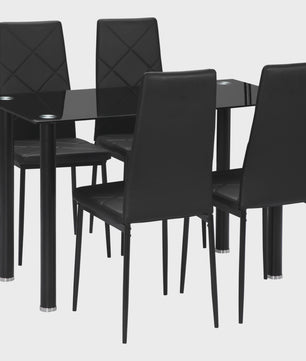 Eetkamer Set: Glazen Eettafel met 4 Zwarte Stoelen - Modern Design