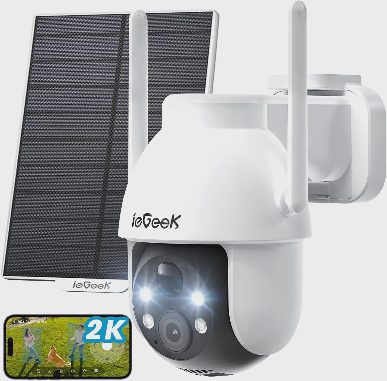 ieGeek 2K PTZ Buiten Beveiligingscamera - Draadloos, Solar, Kleuren Nachtzicht & PIR