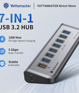 Yottamaster USB 3.2 Hub 10Gbps Type-C Docking Station met 5x USB 3.0 Poorten