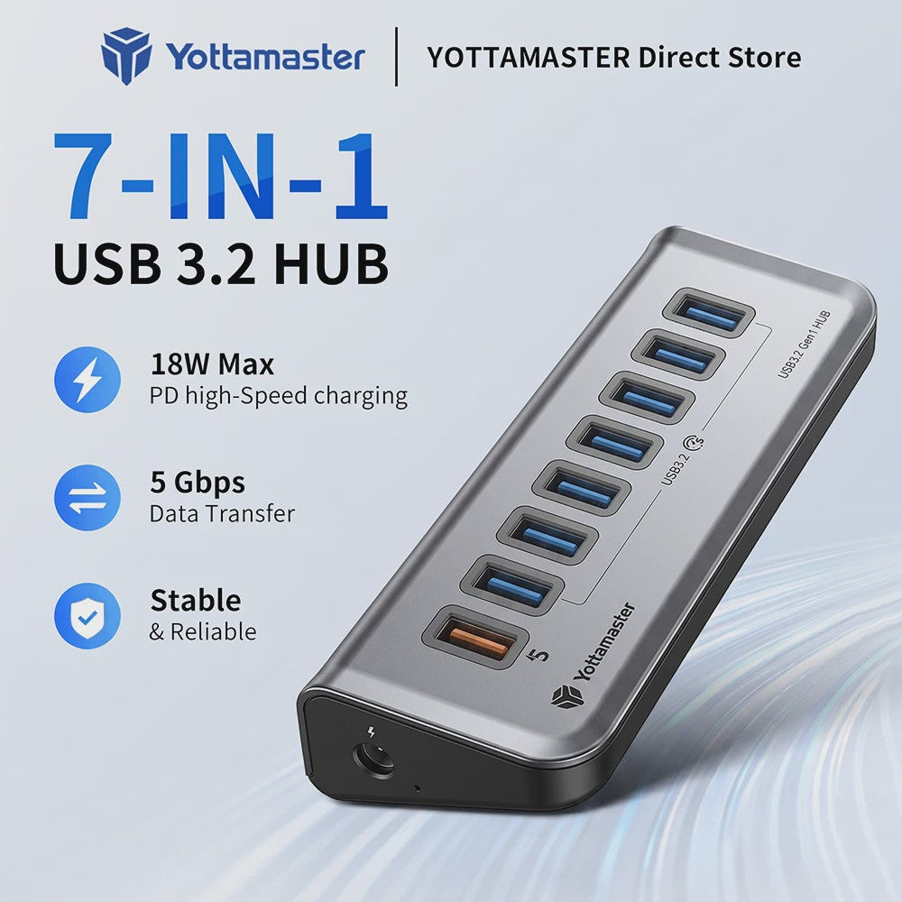 Yottamaster USB 3.2 Hub 10Gbps Type-C Docking Station met 5x USB 3.0 Poorten