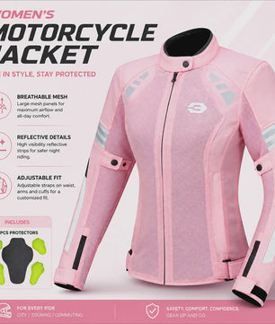 Ademende Dames Motorjas Zomer - Mesh Textiel met Verwijderbare Protectors