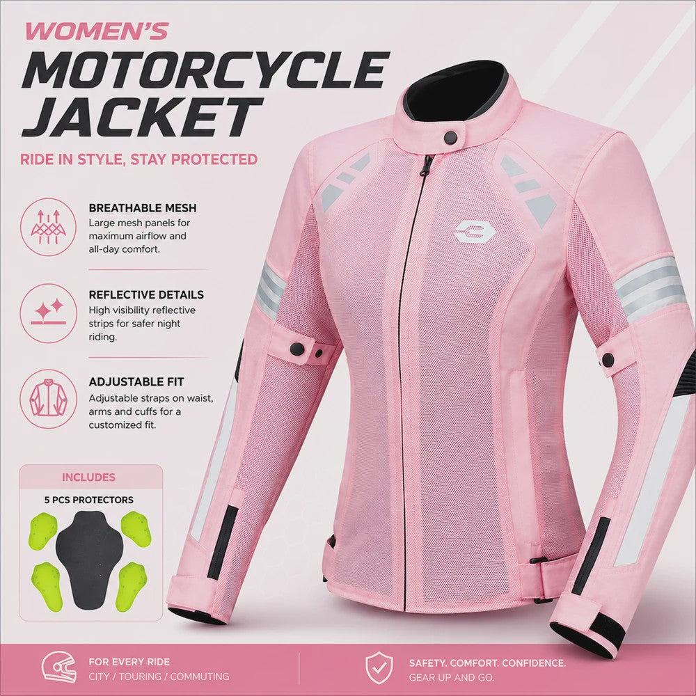 Ademende Dames Motorjas Zomer - Mesh Textiel met Verwijderbare Protectors
