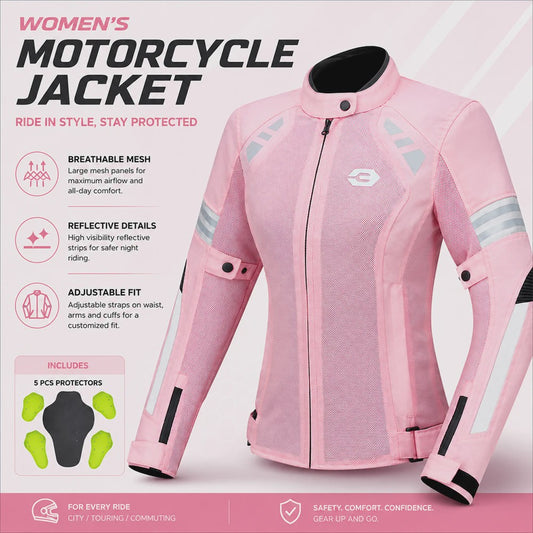 Ademende Dames Motorjas Zomer - Mesh Textiel met Verwijderbare Protectors