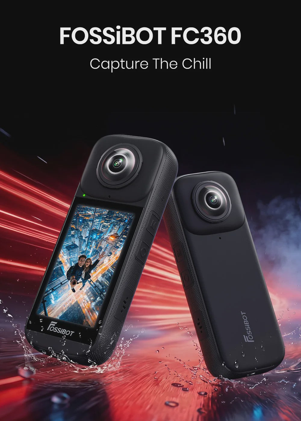 FOSSIBOT FC360 8K Actiecamera met IP68 Waterdichtheid en Invisible Selfie Stick
