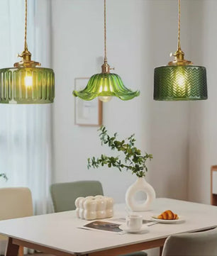 Vintage Groene Glazen Hanglamp - Nordic Stijl, Koperen Accent