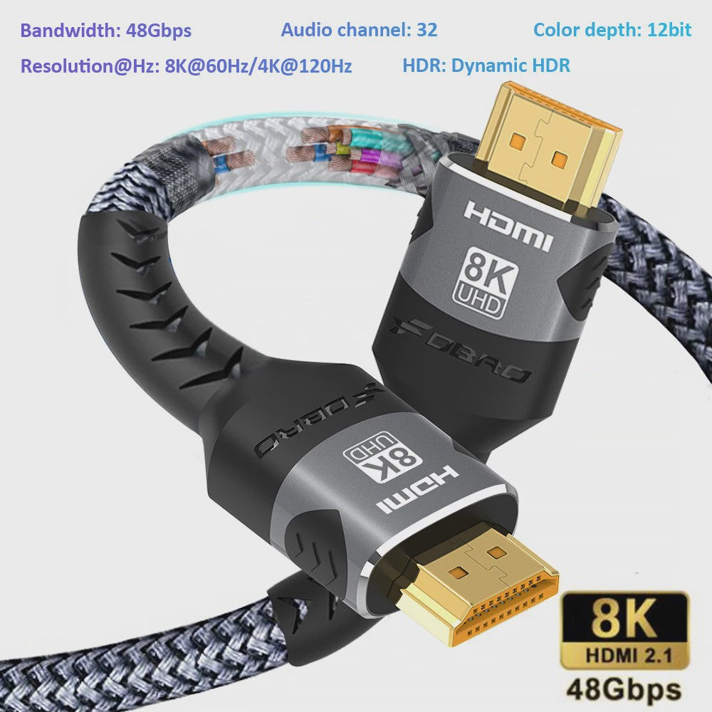 HDMI 2.1 Kabel 8K@60Hz & 4K@120Hz - 48Gbps, eARC, HDR voor PS5, PC, Laptop