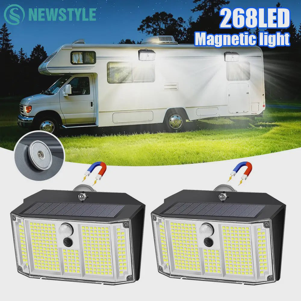 Magnetische Solar Wandlamp met Bewegingssensor - 268 LED, IP65 Waterdicht, 3 Modi