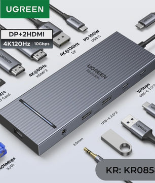UGREEN 12-in-1 USB-C Docking Station: 2x HDMI 4K@120Hz, 10Gbps USB, RJ45, PD 100W
