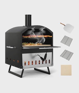 Houtgestookte Pizzaoven Buiten - Draagbare Pizza Maker met Steen, Spatel & Grillroosters