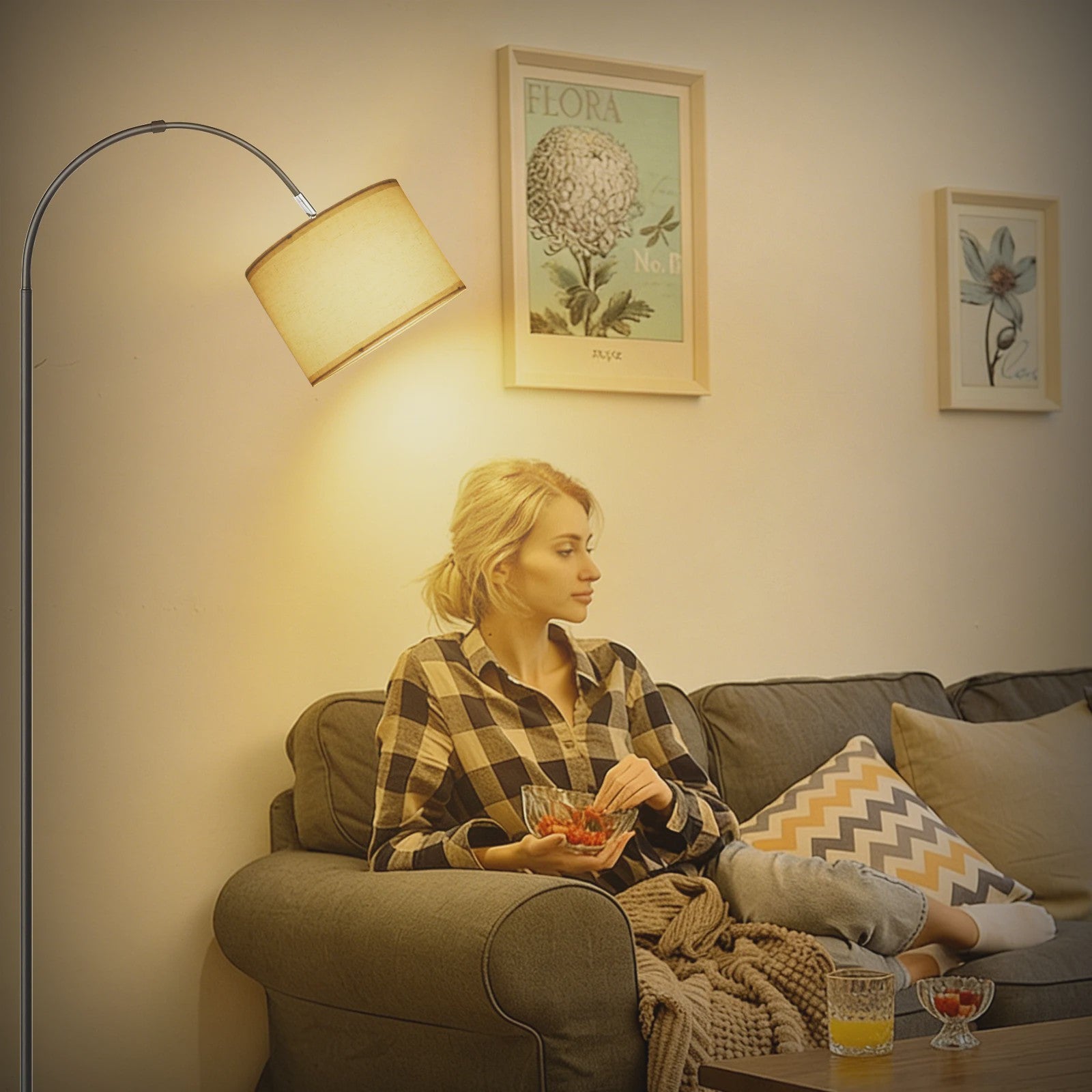 Stijlvolle Boog Vloerlamp 170cm met Linnen Kap & Inclusief 12W LED Lamp - Voetschakelaar
