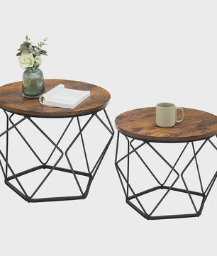 Set van 2 Ronde Salontafels - Modern Industrieel Design met Metalen Frame