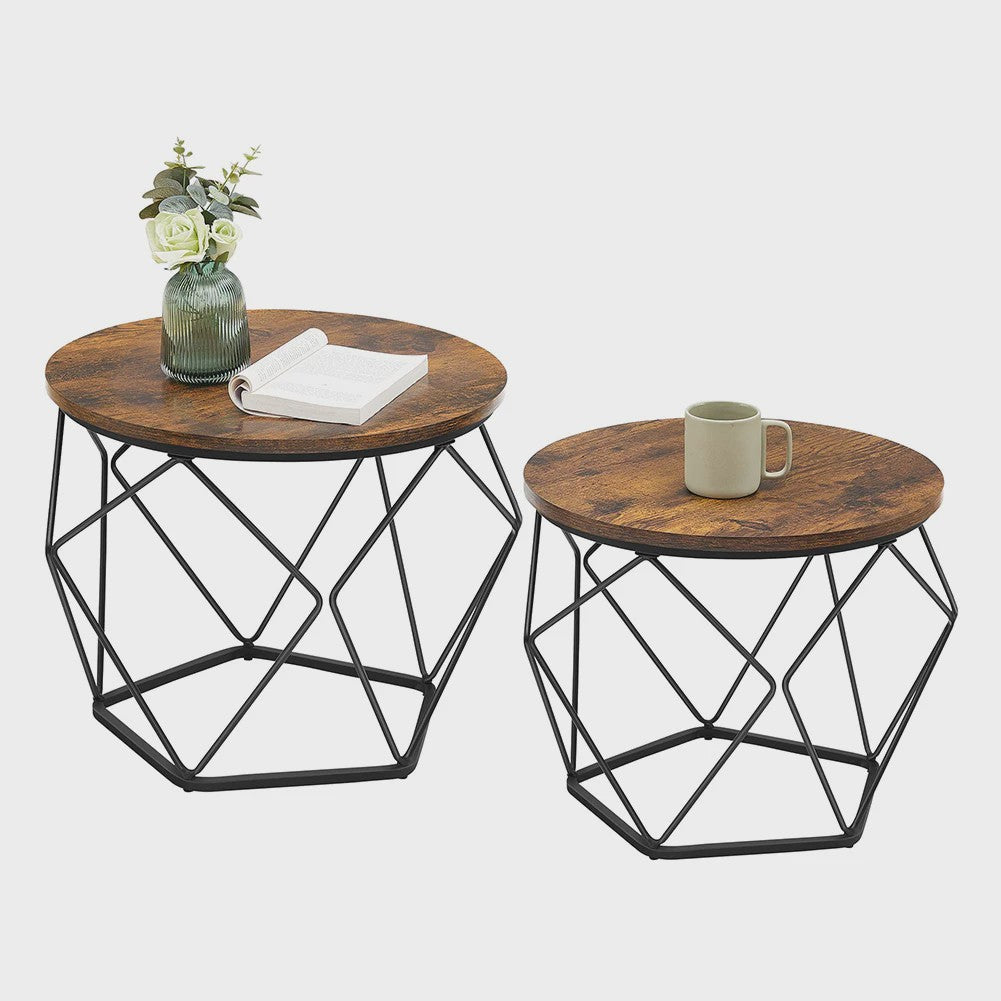 Set van 2 Ronde Salontafels - Modern Industrieel Design met Metalen Frame