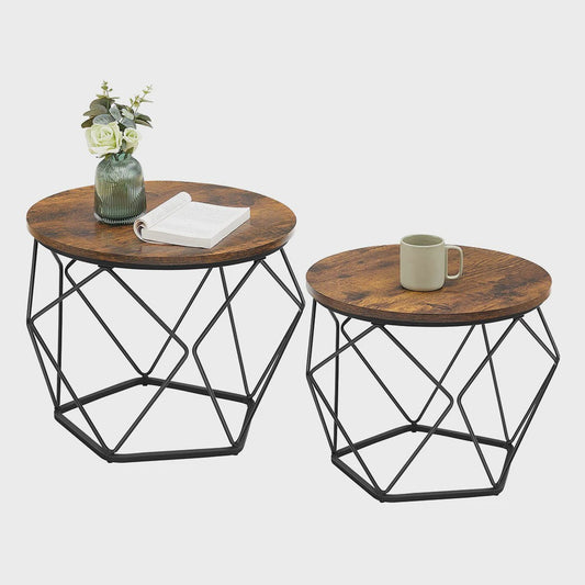 Set van 2 Ronde Salontafels - Modern Industrieel Design met Metalen Frame