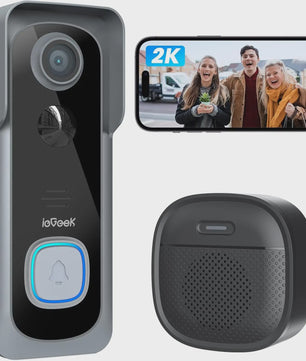ieGeek Draadloze Deurbel met Camera - 2K, IP66 Waterdicht, Geen Maandelijkse Kosten, Tweeweg Audio, PIR Detectie, 2.4G WiFi