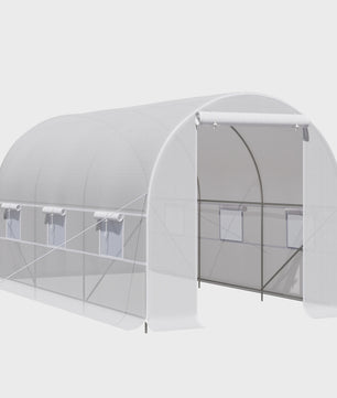 Outsunny greenhouse 8 sqm garden tunnel, tunnel greenhouse garden 400x200x cm with door and 6 windows, for outside, all seasons, vegetables, fruits, flowers, tarpaulin PE high density 140g/m² White