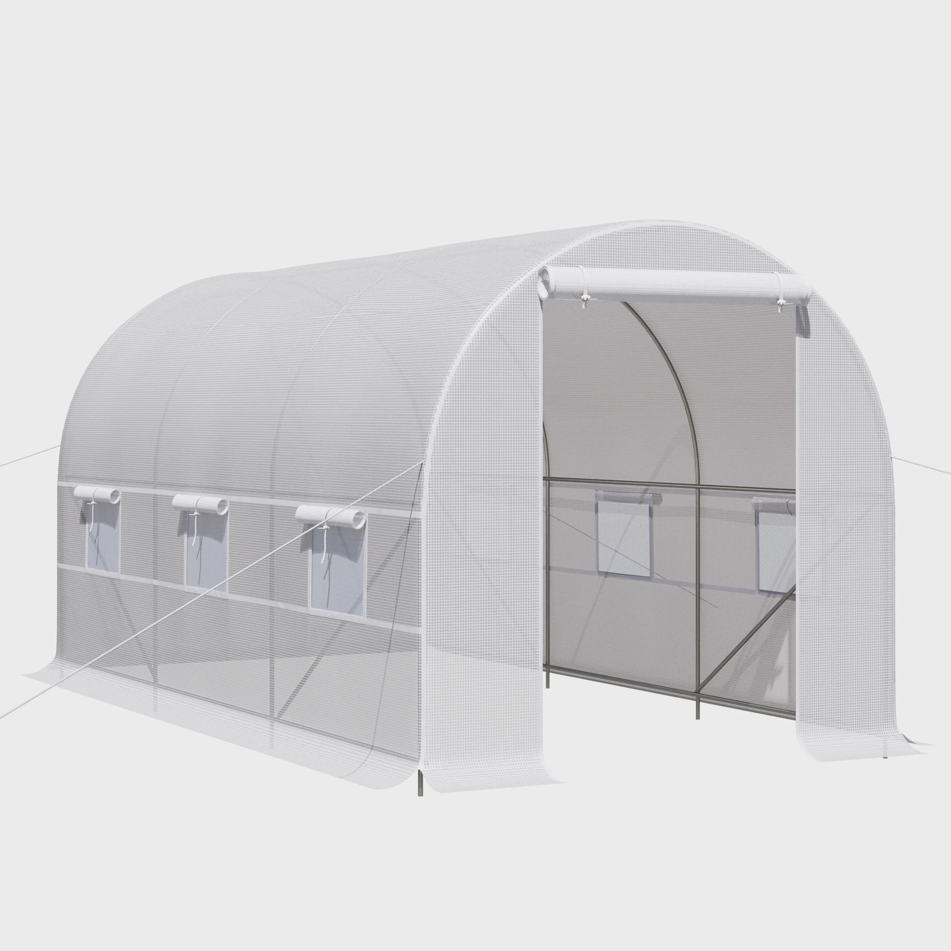 Outsunny greenhouse 8 sqm garden tunnel, tunnel greenhouse garden 400x200x cm with door and 6 windows, for outside, all seasons, vegetables, fruits, flowers, tarpaulin PE high density 140g/m² White